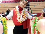 Azra with hawaiian necklaces on